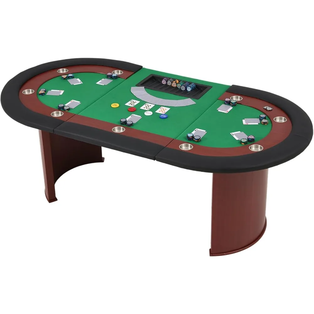 Mesa de póquer para 9 jugadores, mesa de juego Texas Holdem de 82" con posición del distribuidor y patas de madera maciza resistente, mesa de cartas estilo casino con