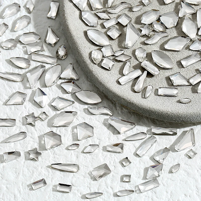 100 قطعة مزيج الأبيض واضح سلسلة مسمار الراين فلاتباك كريستال الماس الأحجار الكريمة ثلاثية الأبعاد بريق مسمار الفن زينة