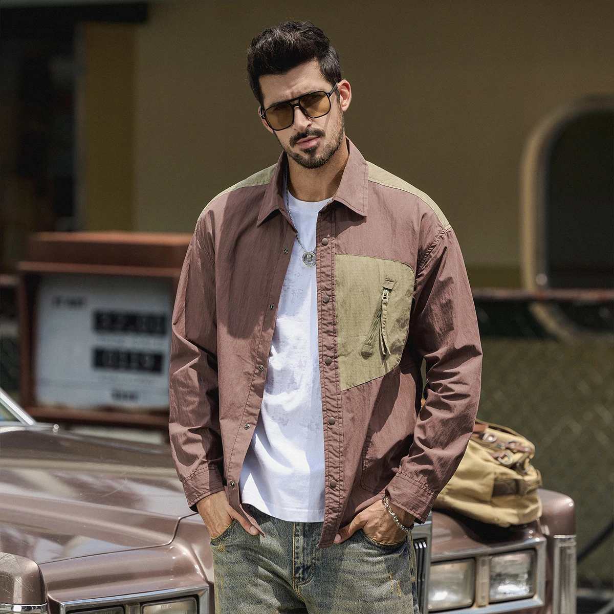 

Men Long Sleeve Splice Fashion Loose Casual Techwear Outdoor Cargo Shirt Cityboy Streetwear Plus Size Blouses Shirts