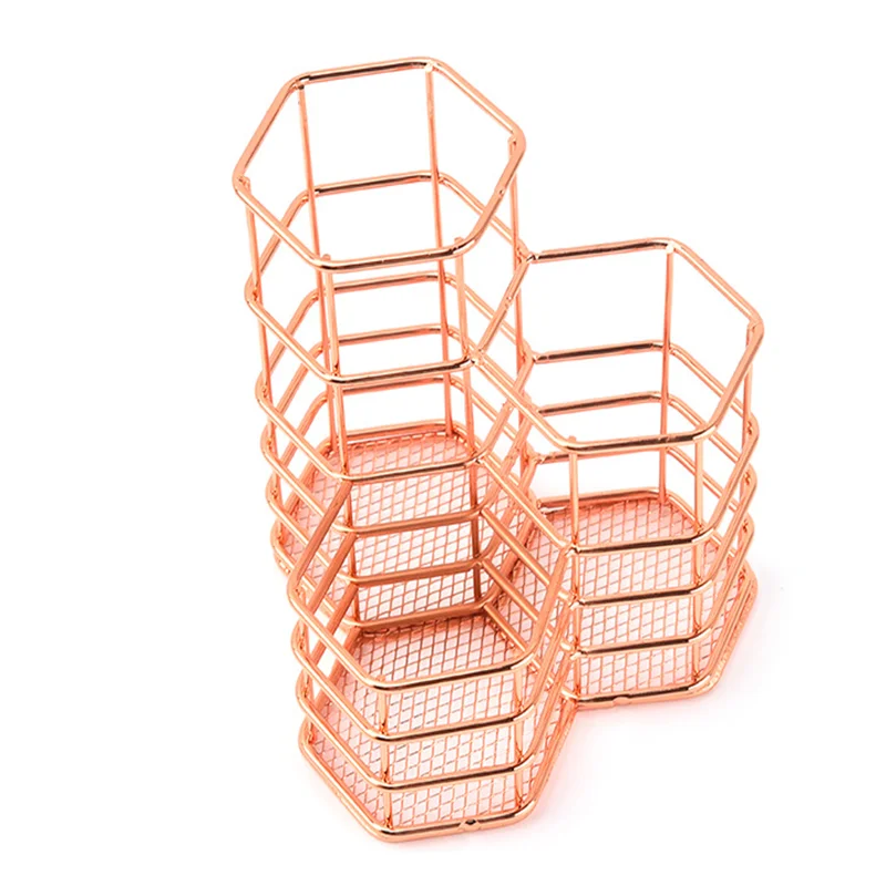 

Nordic Golden Tight Welding Iron Hexagonal Pen Holder Desk Organizer Simple Desktop Makeup Brush Stationery Storage Easy To Use