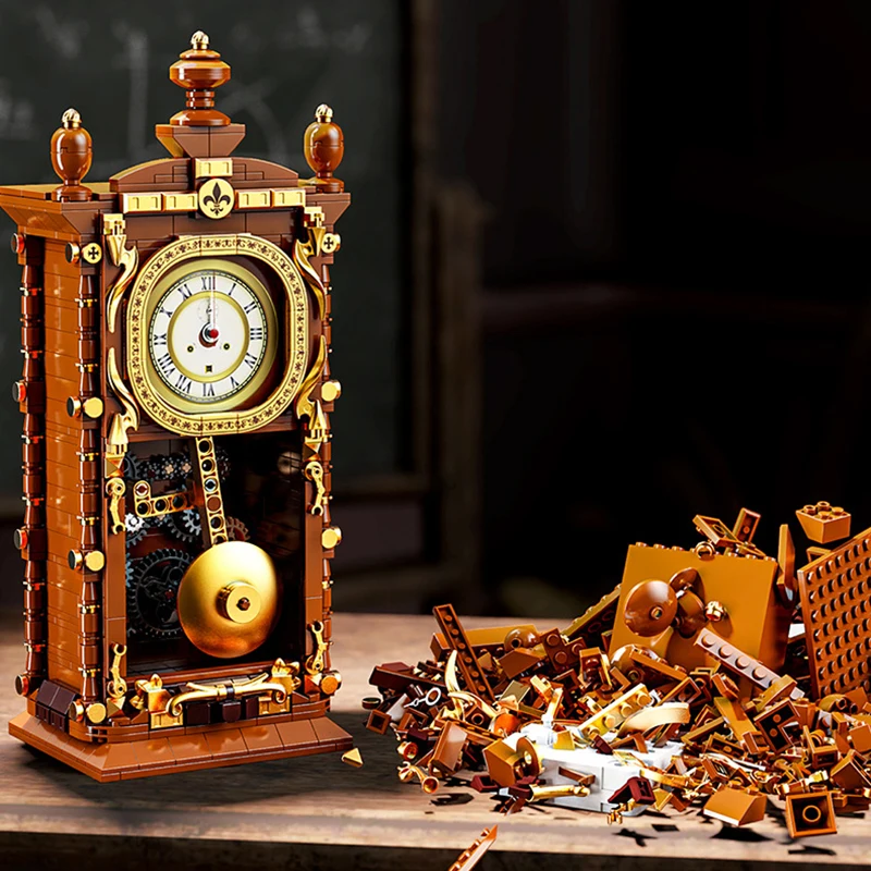 레트로 기계식 진자 시계 빌딩 블록 - 751개 3D 모델 키트 (성인용), 독특한 홈 데코 선물 아이디어