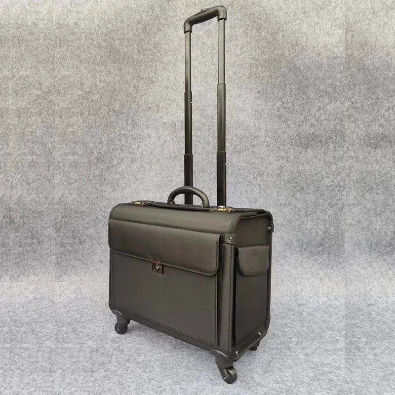 Unisex Oxford Boarding Trolley Luggage Pilot Case with 4 wheels 18\'\' Travel Trolley Bag