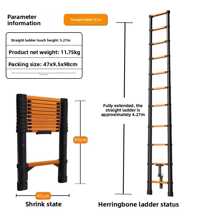 Household Goods Telescopic Ladder Herringbone Ladder Thickened Straight Ladder Folding Engineering Ladder Lifting Stairs