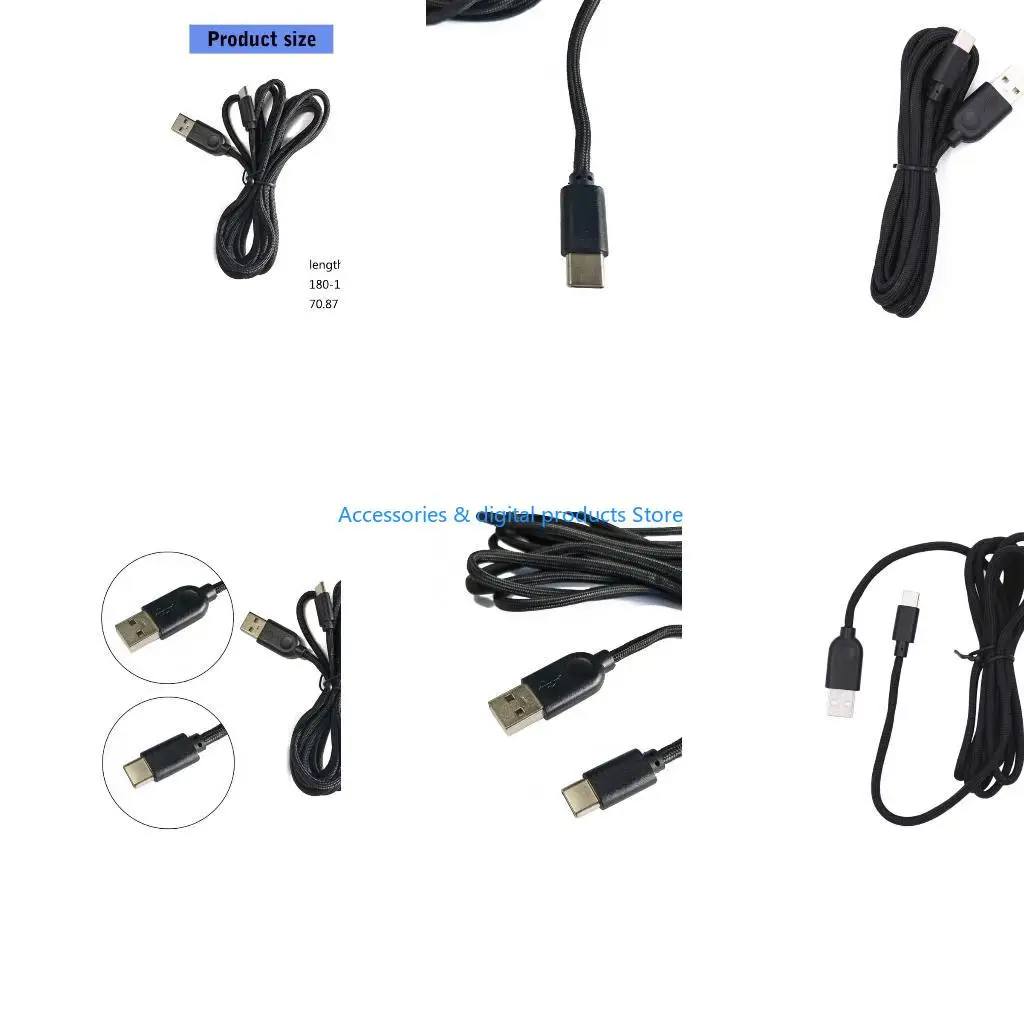 77JD USB C USB Cable, Nylon Braided Fast and Sync Data Line 185CM