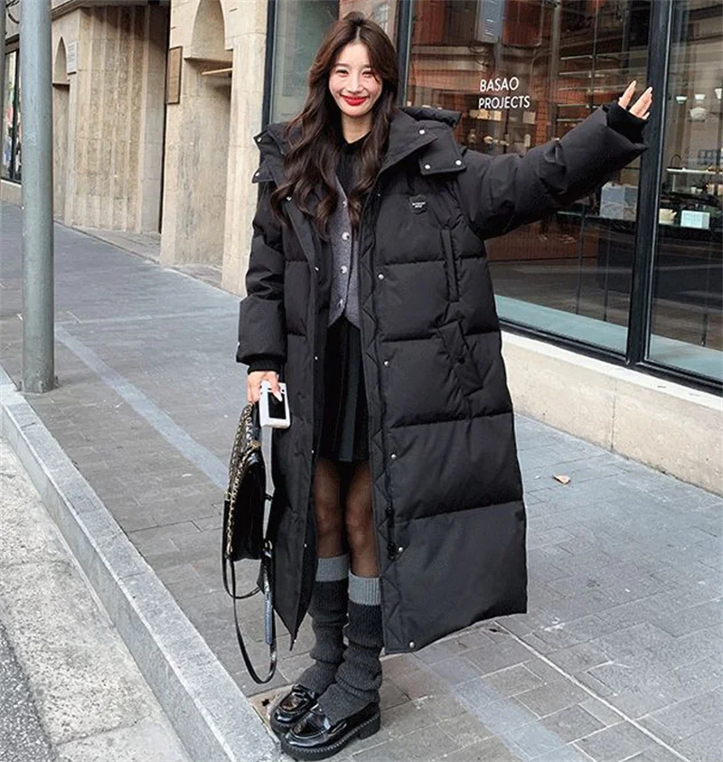 2026 Winter Women Long Parkas Loose Hooded Jackets Warm Thick Windproof Waterproof Padded Coat Casual Ski Outerwear кур