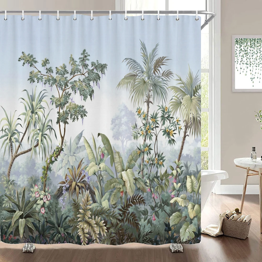 European Flowers, Birds, Plants Bath Curtains Waterproof Shower Curtain 3D Printing Bathroom Decoration With Hook Bath Screen