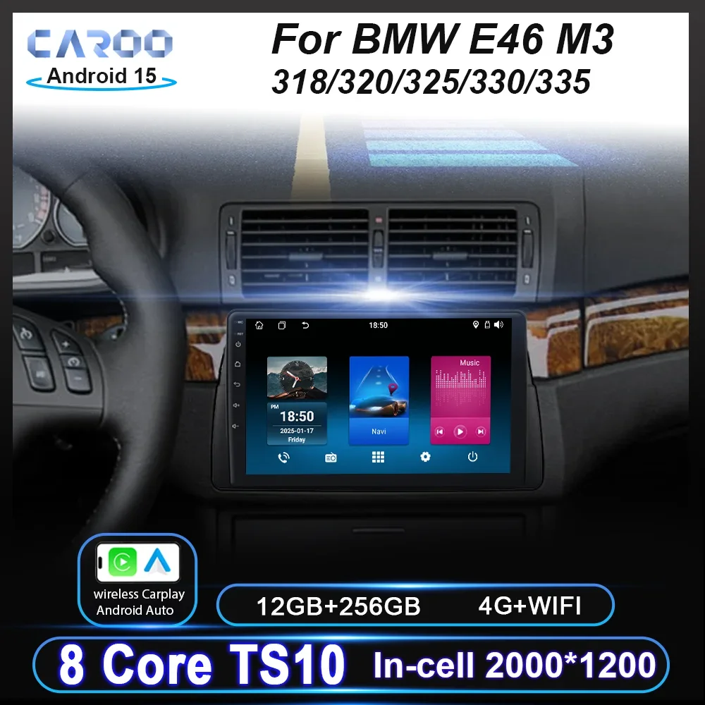 

Android 15 Radio Stereo For BMW E46 M3 318/320/325/330/335 Auto Multimedia Player Carplay Bluetooth GPS Navigation NO 2DIN DVD