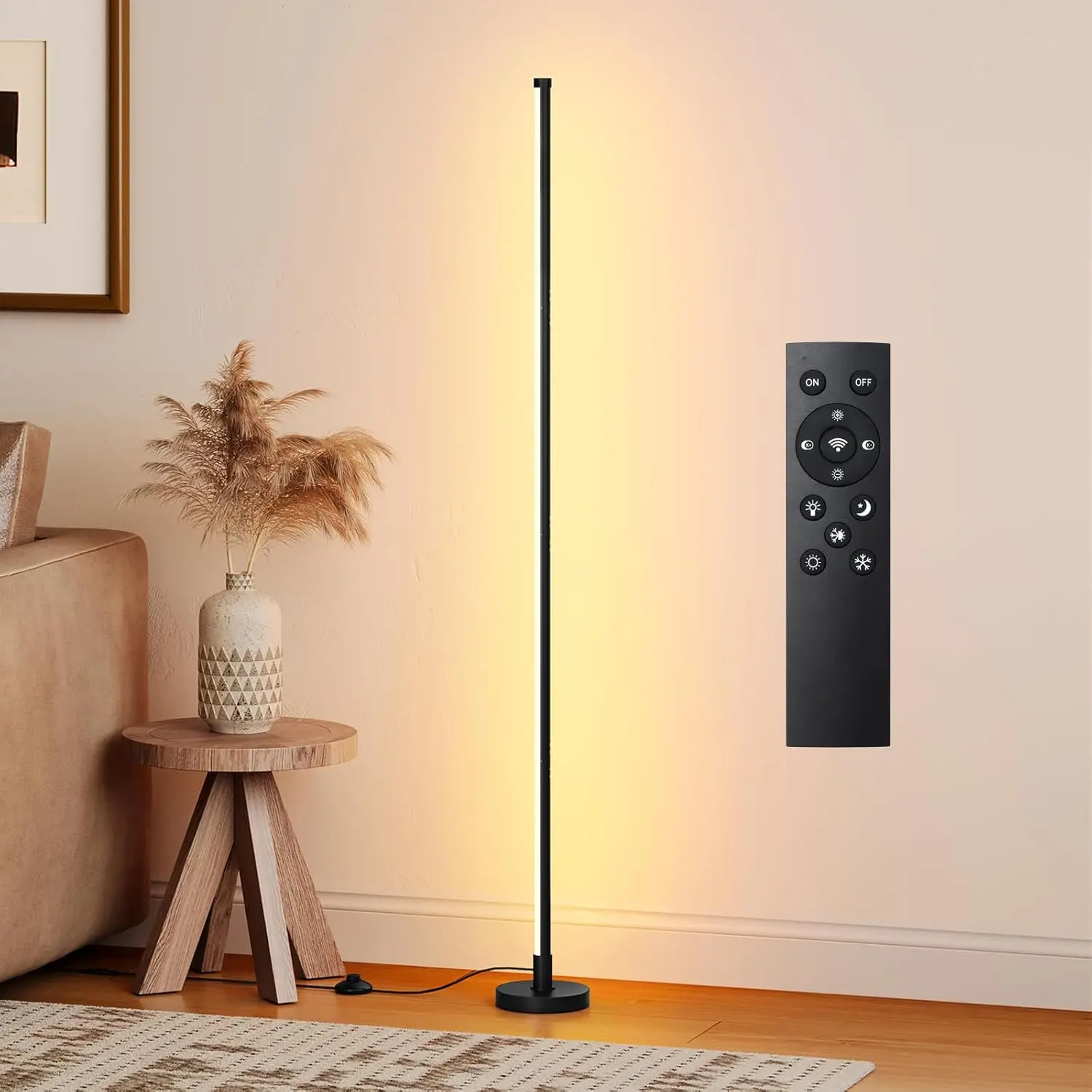 

Напольный светильник с регулируемой яркостью и пультом ДУ, 7 цветовых температур для гостиной, спальни, офиса, черный, 56,7 дюйма