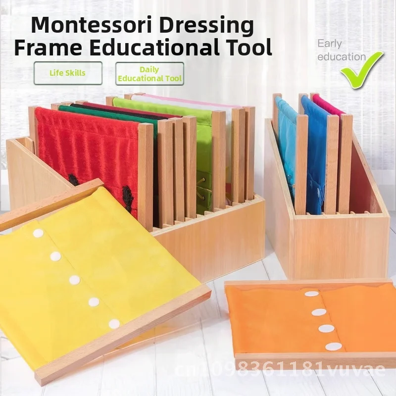 ของเล่นมอนเตสซอรี่สำหรับเด็กอายุ 0-3 ปี ของเล่นเสริมพัฒนาการเรียนรู้ชีวิตประจำวัน ชุดโครงไม้ฝึกผูกเชือกรองเท้า ติดกระดุม ซิป - ทำจากไม้