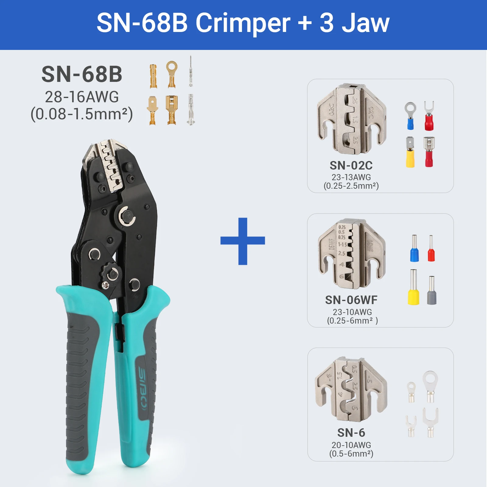 Crimptangset Elektricien Gereedschap Snelle Wisselbekken Voor Crimp Terminals Dupont JST Niet-Geïsoleerde Open Barrel Ferrule MC4 Solar