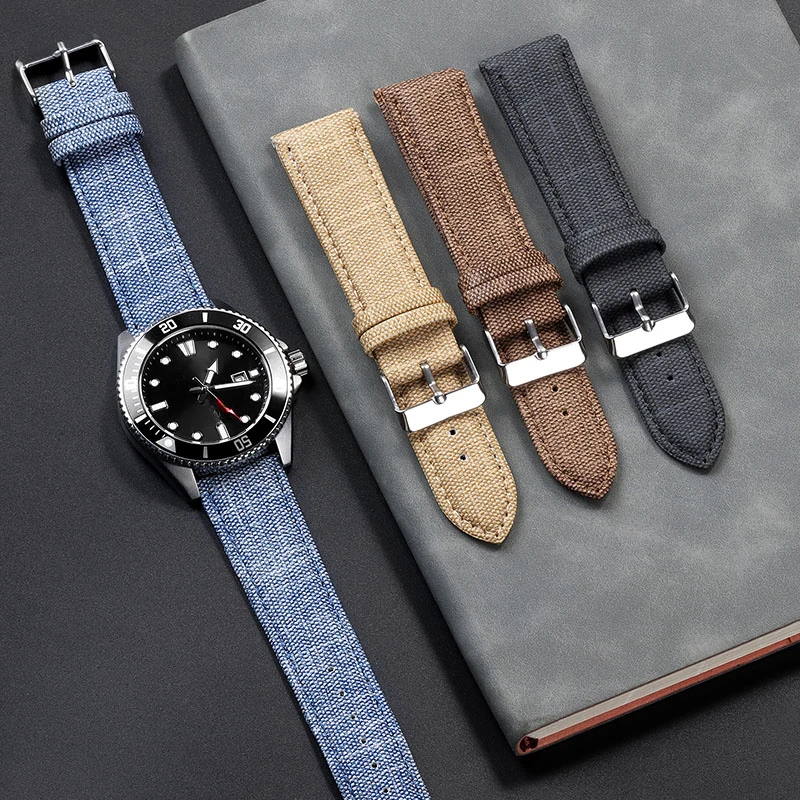 Denim Pattern Nylon Watchband for Huawei Gt2/3 Vintage Leather Strap 12/14/16/18/20/22mm Watch Band  for Men Women Accessories