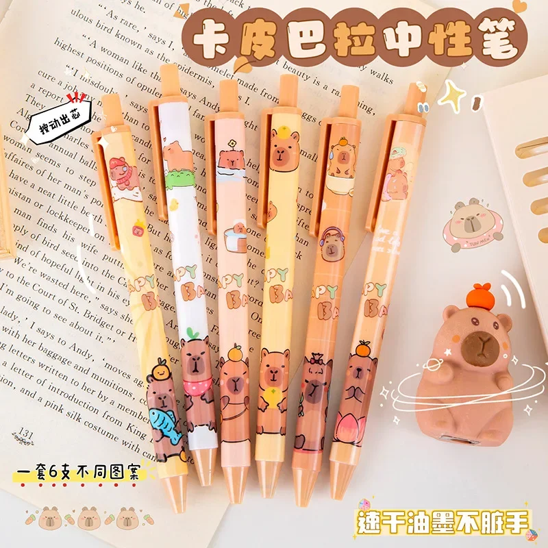 12Pcs Wholesale Cartoon Cute Kapibara gel pens Creative Animal Series Student Gift Capybara Stationery Back to school