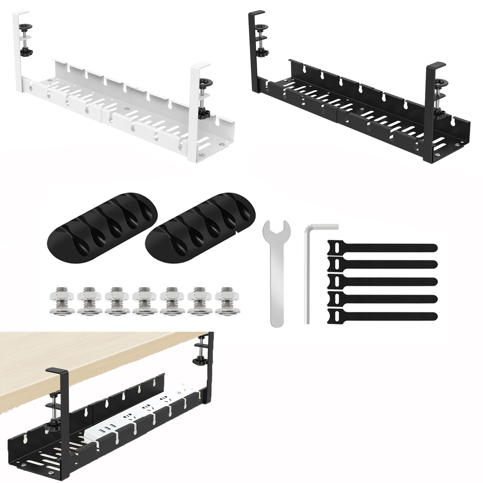 

Under Table Storage Rack Cable Management Adjustable Versatile Metal Cable Management Tray No Punching Storage Accessories