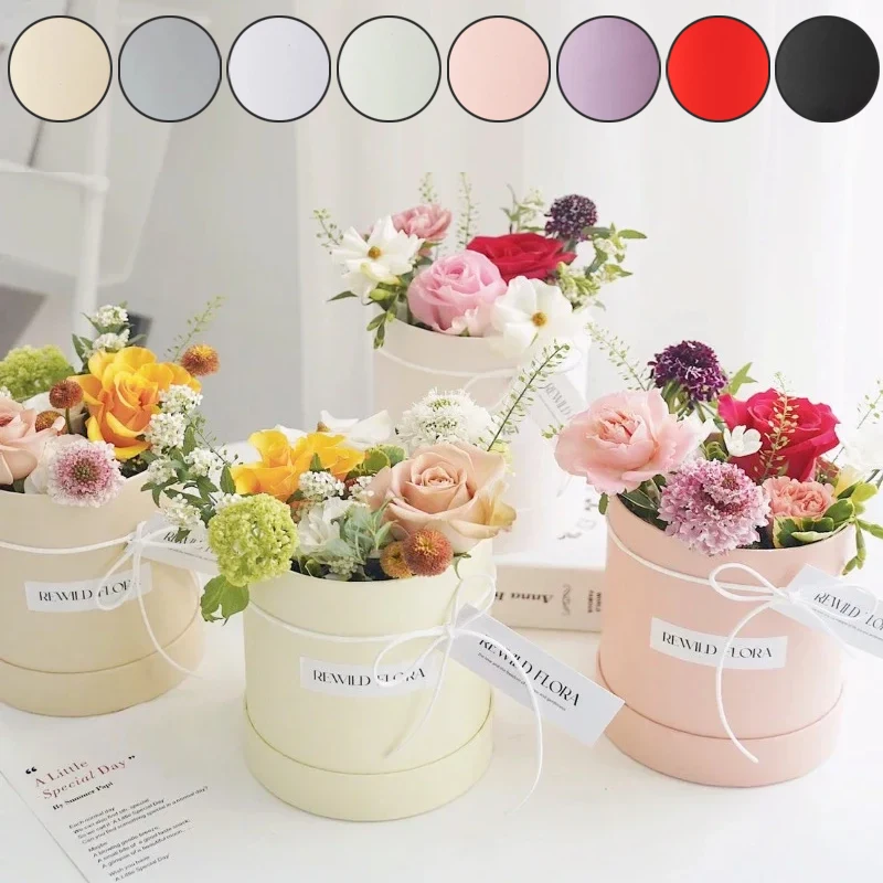 

12cm Mini Flower Box Round Cardboard Hug Bucket Portable Bouquet Wrapping Boxes DIY Gift Box for Valentine's Day Wedding Party