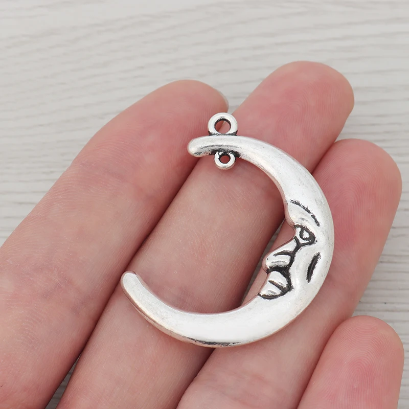 5 x Tibetan Silver Double Sided Large Crescent Moon Charms Pendants for DIY Necklaces Jewelry Making Finding Accessories 41x30mm