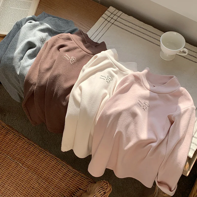 Soft and Comfortable Children Long Sleeve Solid Color T-Shirt with Half High Neck Suitable Autumn and Winter Cold Season Wearing 2