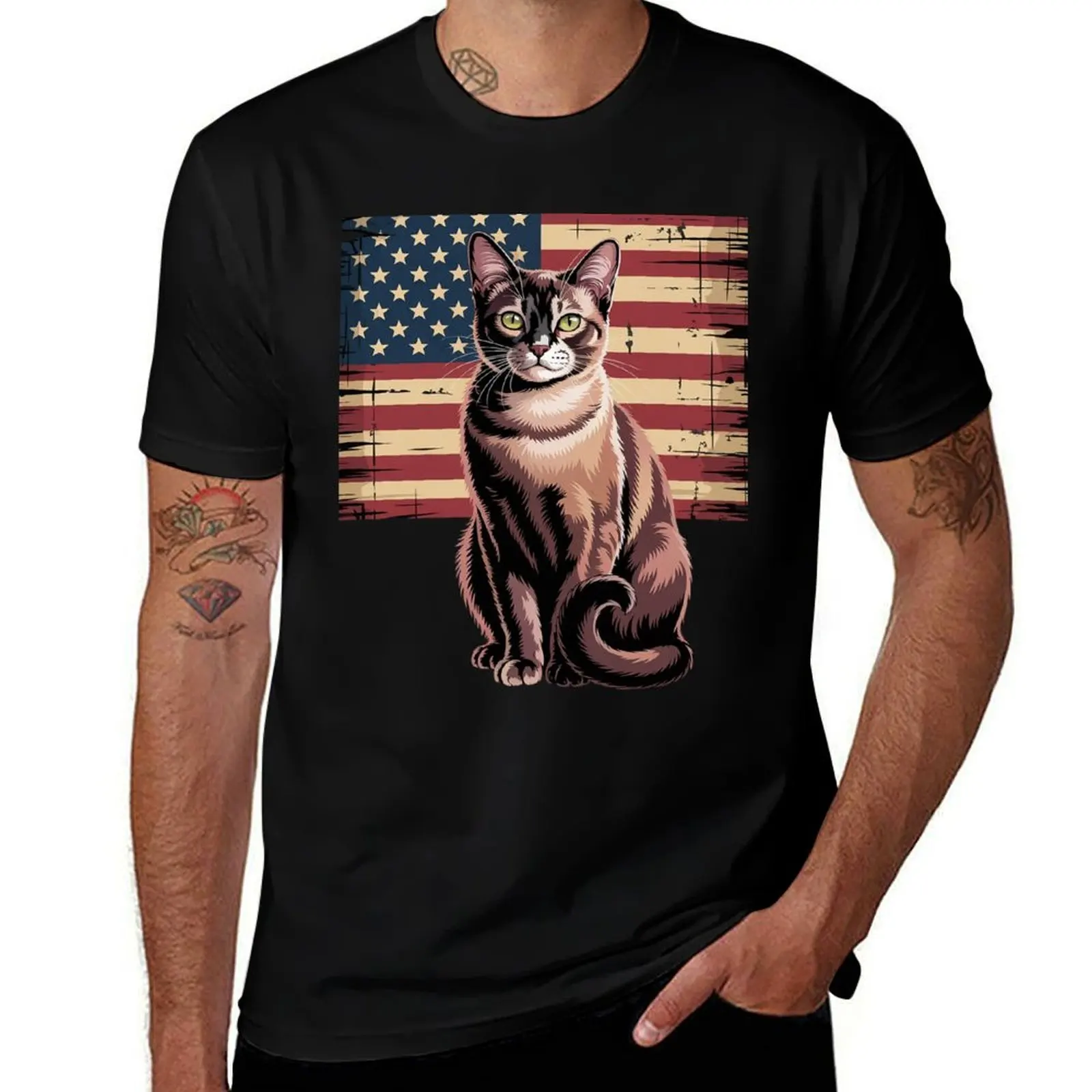 

American Flag Havana Brown 4th Of July Cat T-Shirt cotton man t-shirts clothes cute clothes oversized t shirts for men