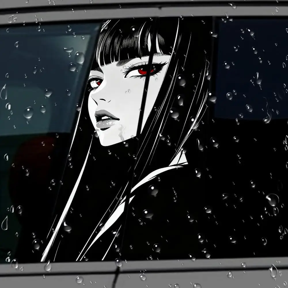 1 Pair Anime Girl Car B-Pillar Decals, Skeleton Nun Car Center Pillar Stickers, Waterproof Vinyl Halloween Theme Vehicle Door Pi
