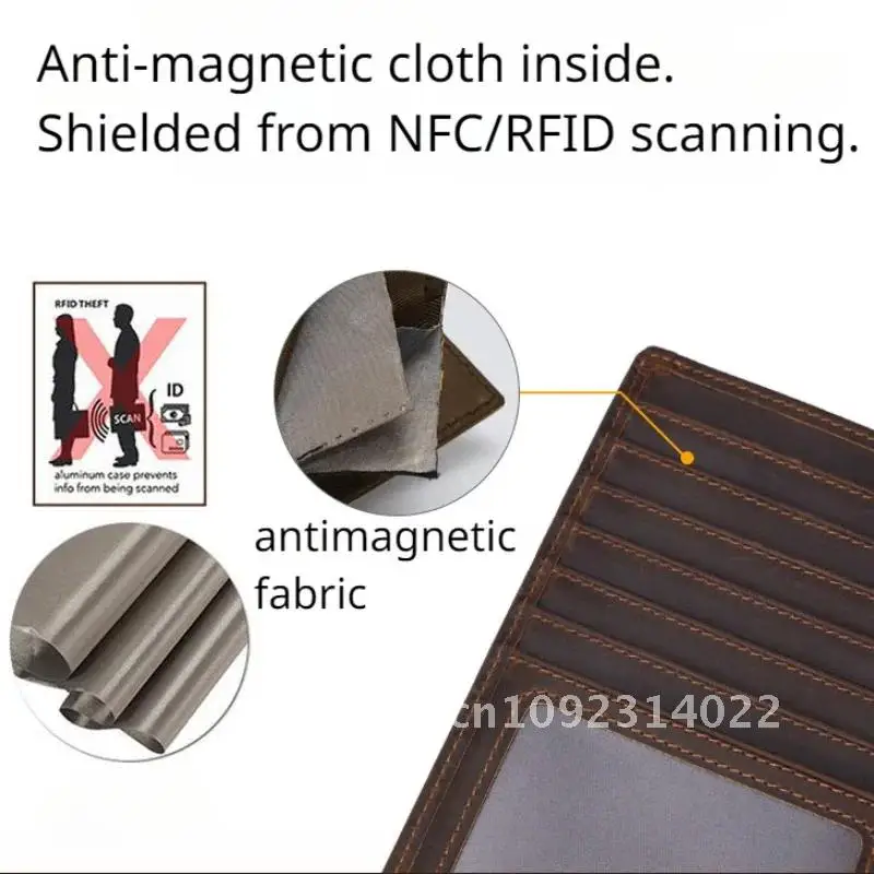 Lawaia Cowhide Wallet with RFID Blocking Wallet Lightweight Purse Card Passport Case Leather Card Wallet Anti-magnetic Holder