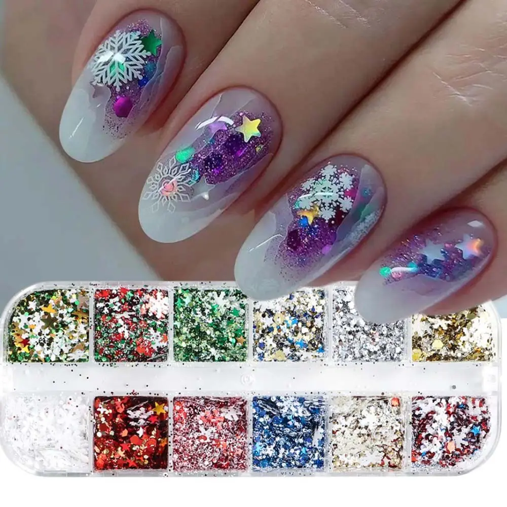 

Geometric pattern Nail Ornaments Set Christmas Nail Sequins Glitter Nail Flakes 3D Nail Stickers Snowflakes Nail Paillettes