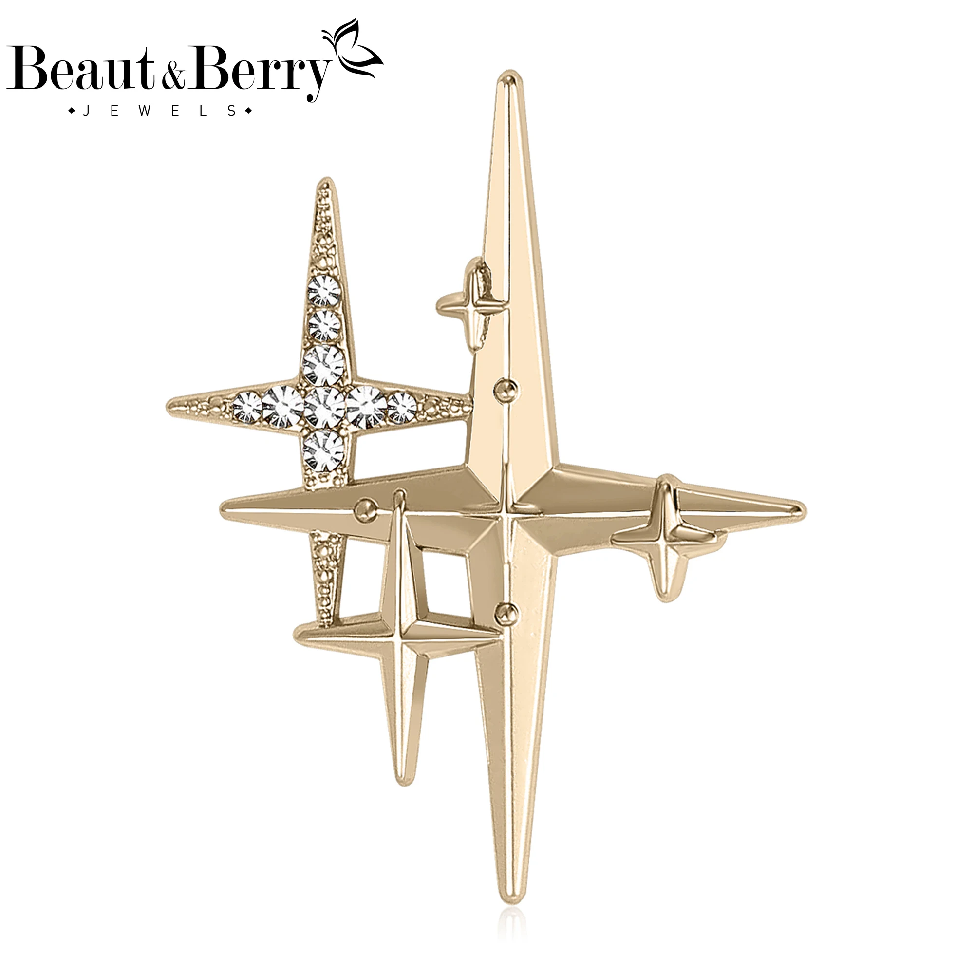 

Beaut&Berry Luxury Rhinestone Cross Star Brooches for Women Unisex Natural Pins Casual Party Jewelry Accessories Gift Decoration