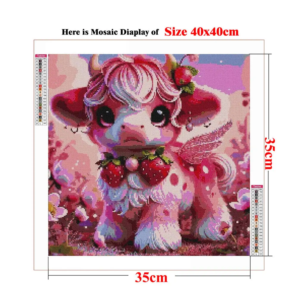 Diamond Painting Full Drill Pink Strawberry Cow Cross Stitch Kit Shaggy Highland Calf DIY Beads Embroidery Farmhouse Wall Art