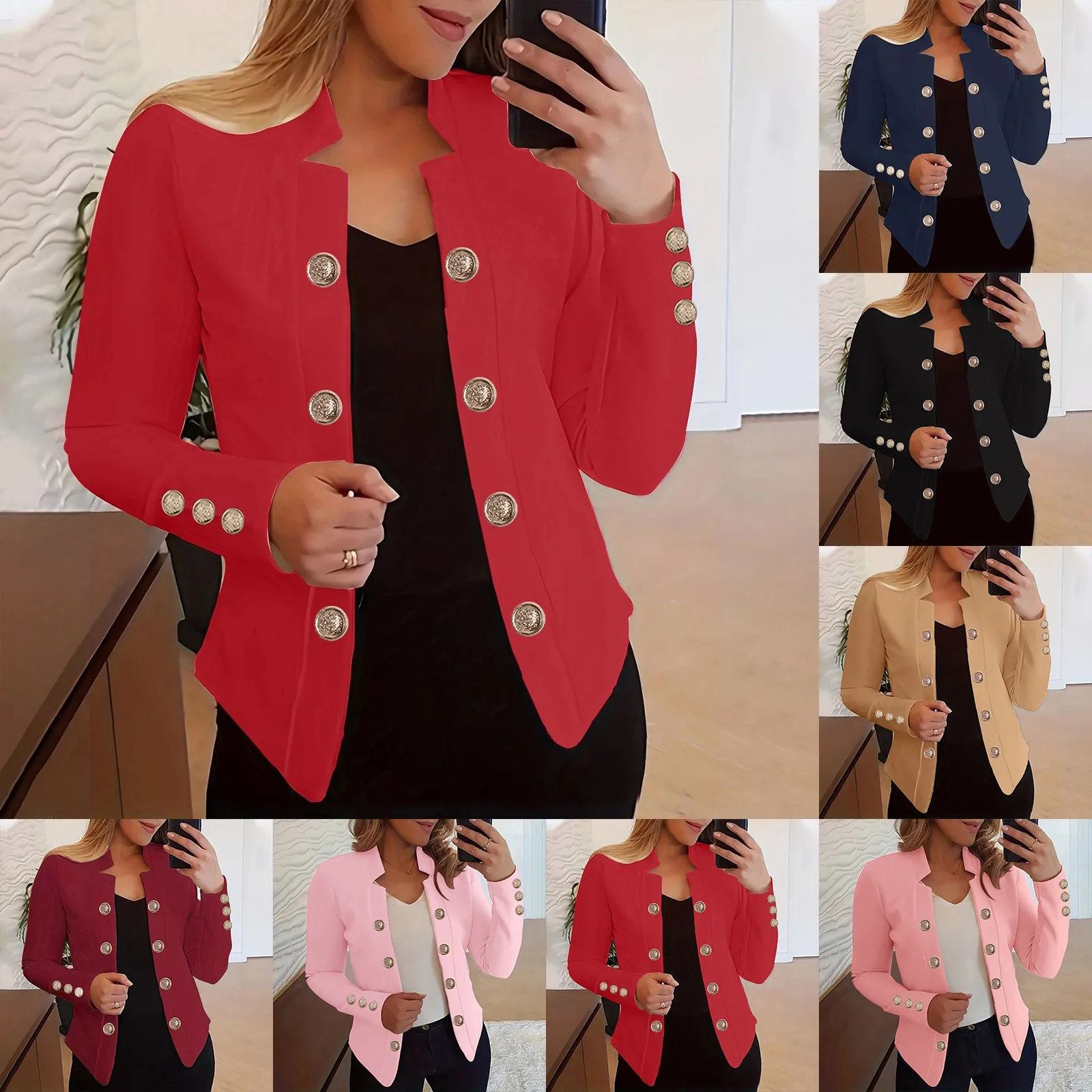 Women'S Solid Color Multi-Button Fashion Slim-Fit Blouse Casual Career Business Office Outfit Multi-Color Fashion Elegant Coat