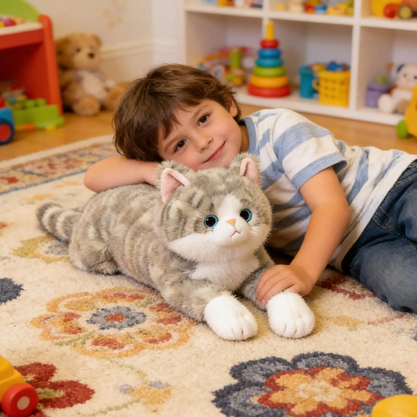 고양이 인형 19.6인치 누워있는 자세 인형 바디 필로우 장난감 사실적인 누워있는 자세 플러시 키튼 어린이 소녀 생일 성인 스트레스 해소용