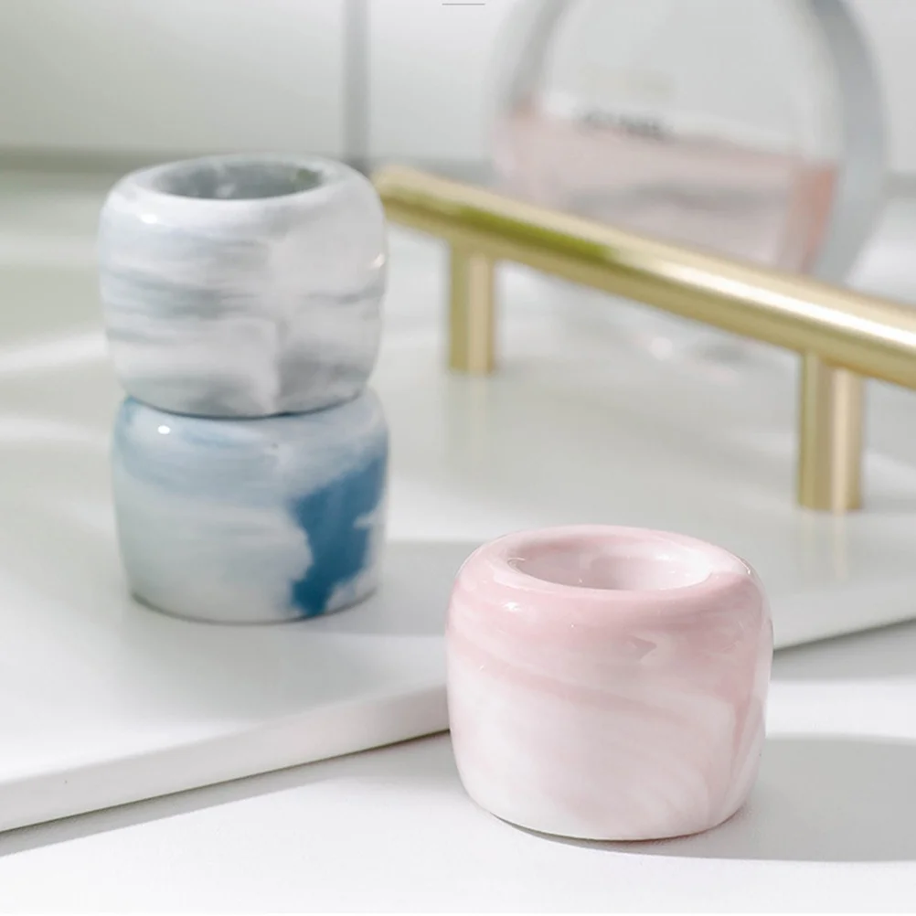 2 Pcs Toothbrush Holder Marble Organizer Simple Ceramic Ring Rack Stand Grey Lovers