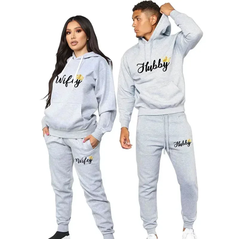 New Spring Autumn Fleece Tracksuit Couple Hoodies + Pants Two Piece Sets Outdoor Hihg Quality Hooded Sweatshirt Sportswear