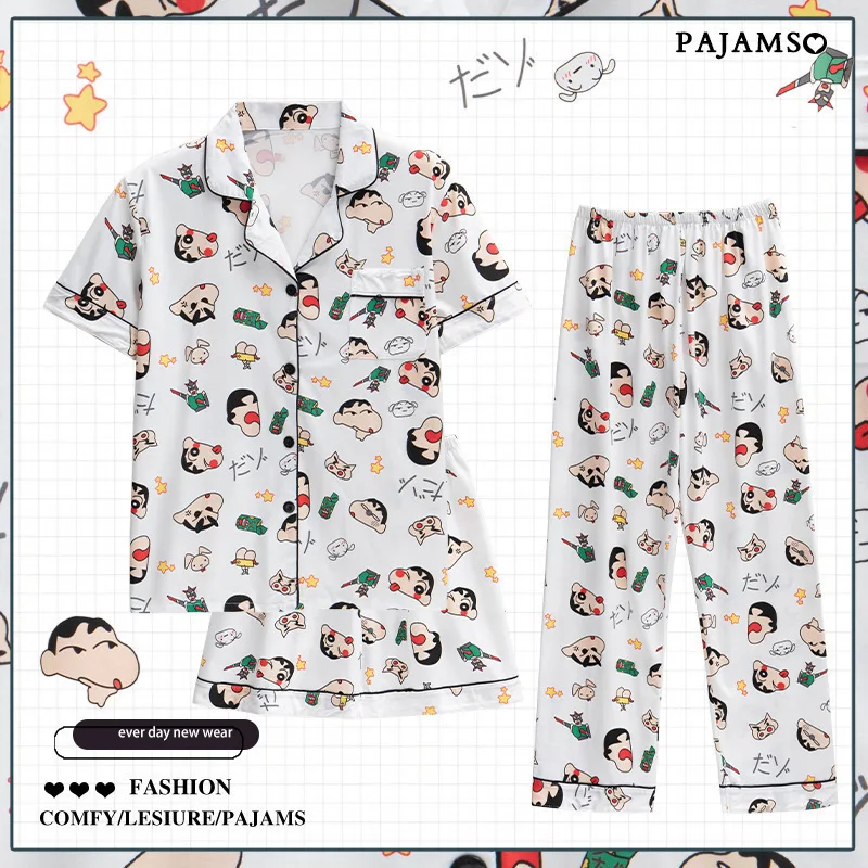 2024 MINISO Crayon Shin-chan Loungewear 3pcs Set Disney Stitch Spring/Summer Short Sleeve Pajamas 3pcs Pooh Bear Loungewear Set