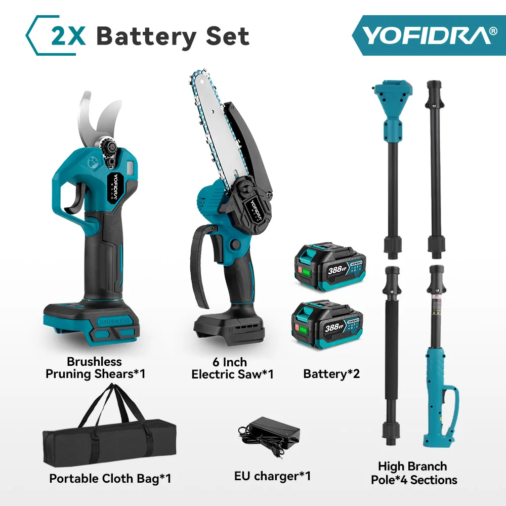 YOFIDRA Borstelloze Elektrische Kettingzaag Telescopische Paal 3IN1 Hoge Tak Zag Houtbewerking Snoeien Power Tool Voor Makita Batterij Pin
