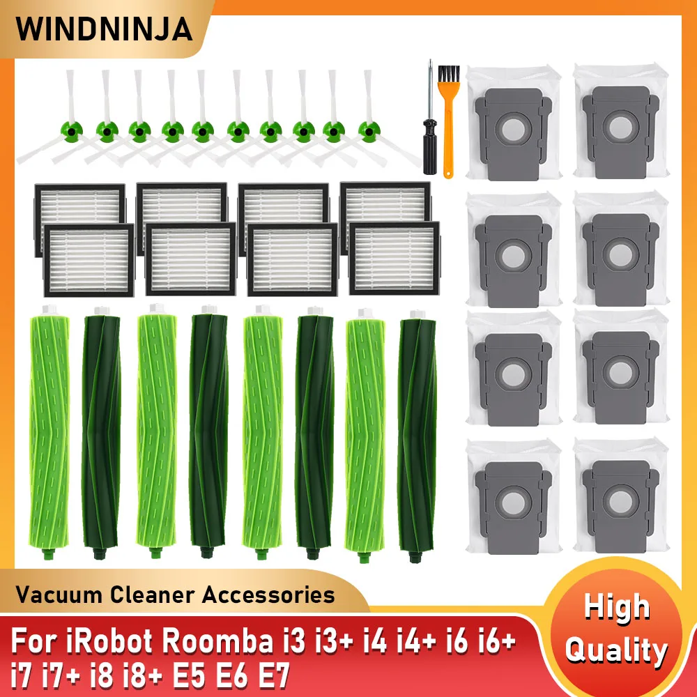 Accessoires d'aspirateur pour iRobot Roomba i3 i3 + i4 i4 + i6 i6 + i7 i7 + i8 i8 + E5 E6E7, sac à poussière, filtre HEPA, pièce de brosse à rouleau principal latéral