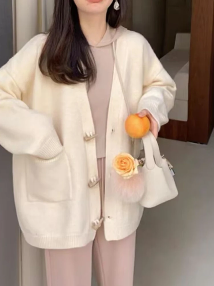 

Осень-зима женский вязаный кардиган ленивый повседневный свободный свитер с v-образным вырезом топы с длинными рукавами офисное женское пальто однобортная одежда