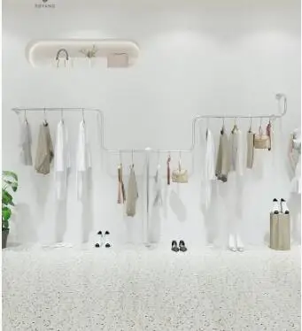 Women's store shelf display rack wall simple clothing store display rack hanger stainless steel brushed children's clothes shelf