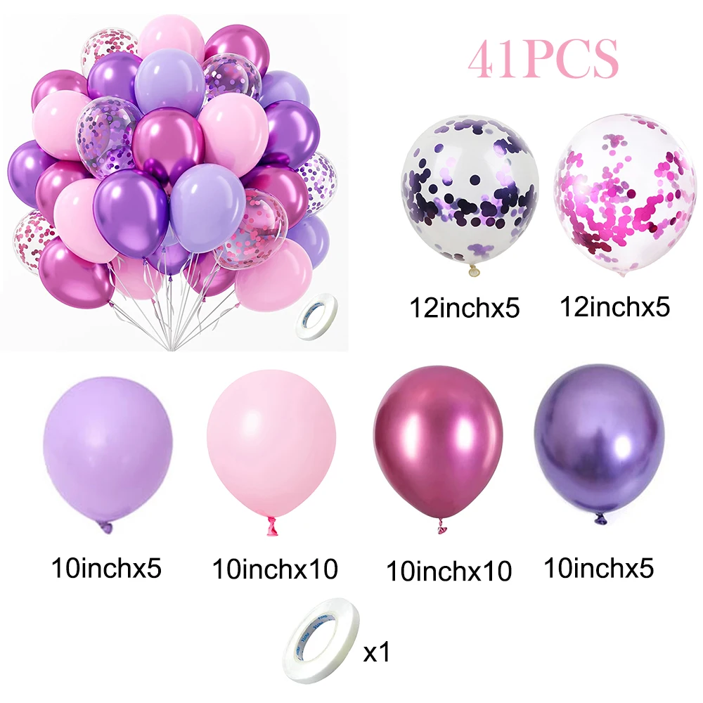 Rosa Lila Luftballons Metallic Hot Pink Lila Latex Ballon Set Mädchen Geburtstag Globos Hochzeit Braut Baby Shower Party Dekoration