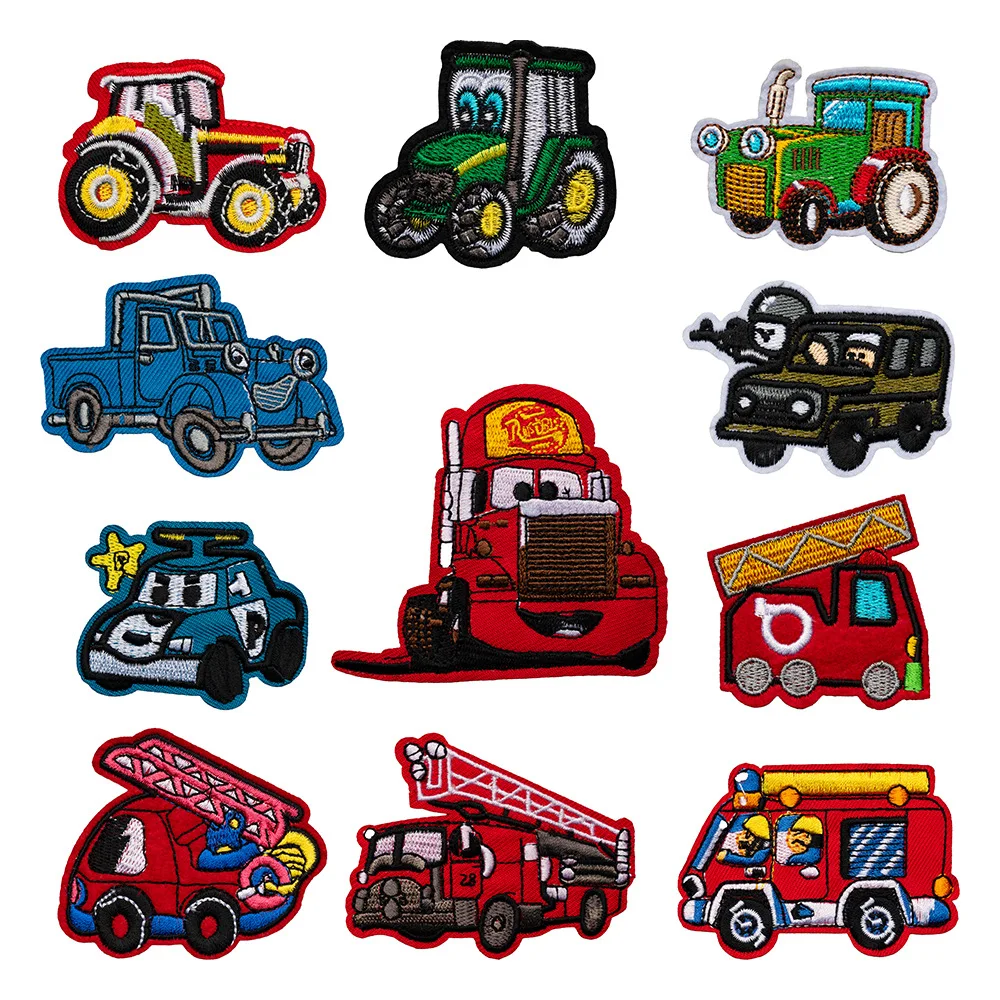 

Tractor Fire Truck Cartoon Embroidery Iron On Patches For Stickers for Clothing Hat Coats Jeans T-shirt Sweaters Bags Socks