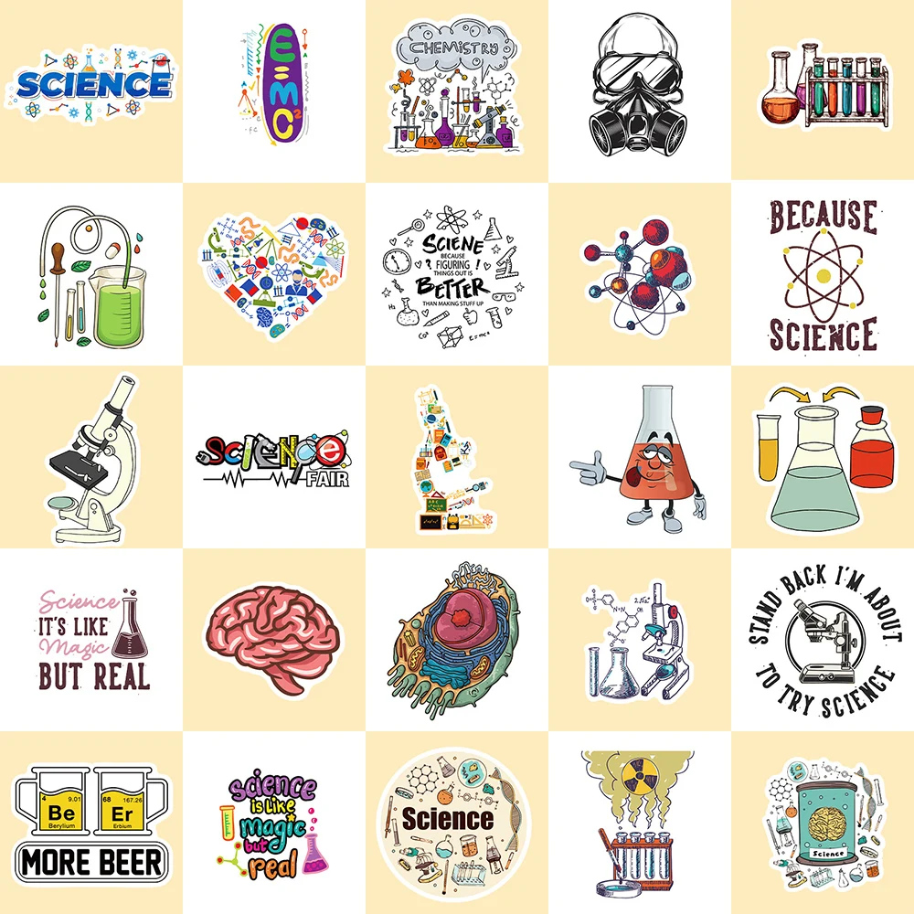10/30/50/100 szt. Śmieszne Naklejki Laboratoryjne z Chemią i Biologią, Kreskówkowe Naklejki na Walizkę, Bagaż, Motocykl, Graffiti