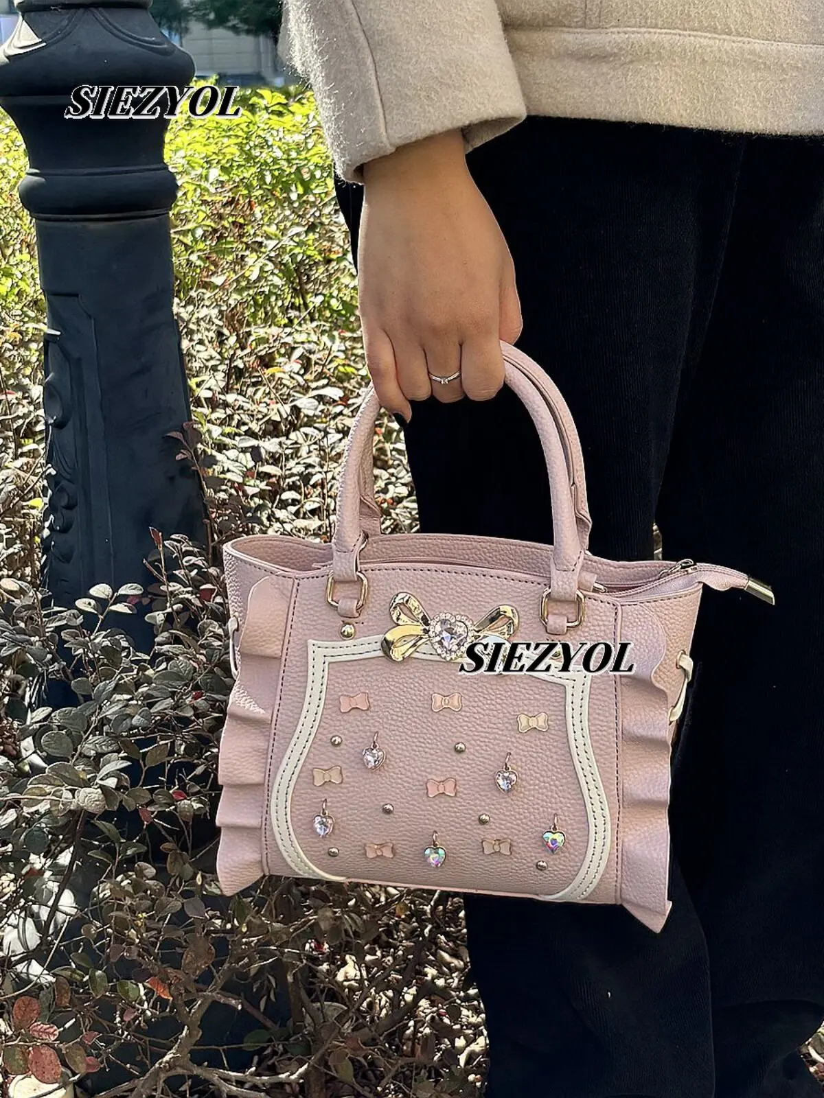Lolita Bag Japanese Fashion Versatile Sweet Girl Cute Kawaii Handbag Gem Bow Shoulder Crossbody Cosmetic Bags Purse