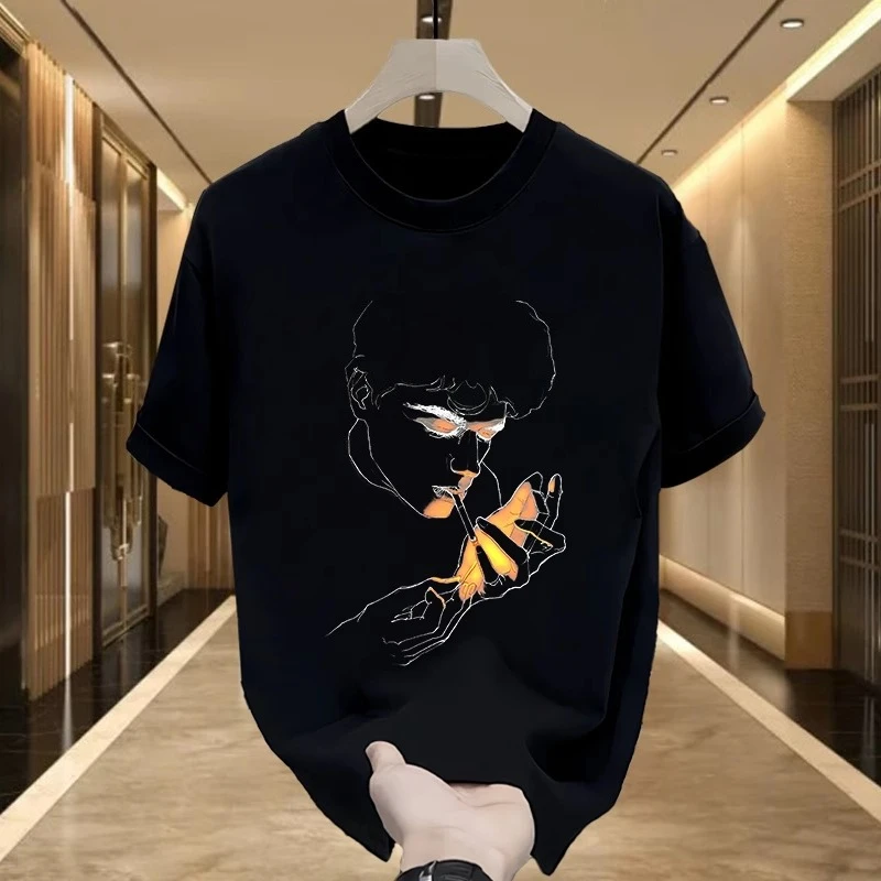 

Summer Ruffian Handsome Cotton Short-sleeved T-shirt Men's and Women's Loose Casual Personalized Printed Youth Versatile Top Y2k