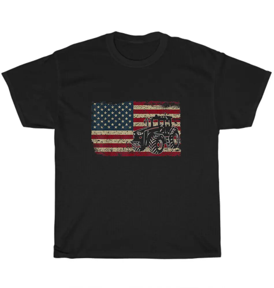 Farm Tractors American USA Flag Patriotic Farming Farmer T-Shirt Unisex T-shirts Cotton Luxury Brand Vintage Oversized