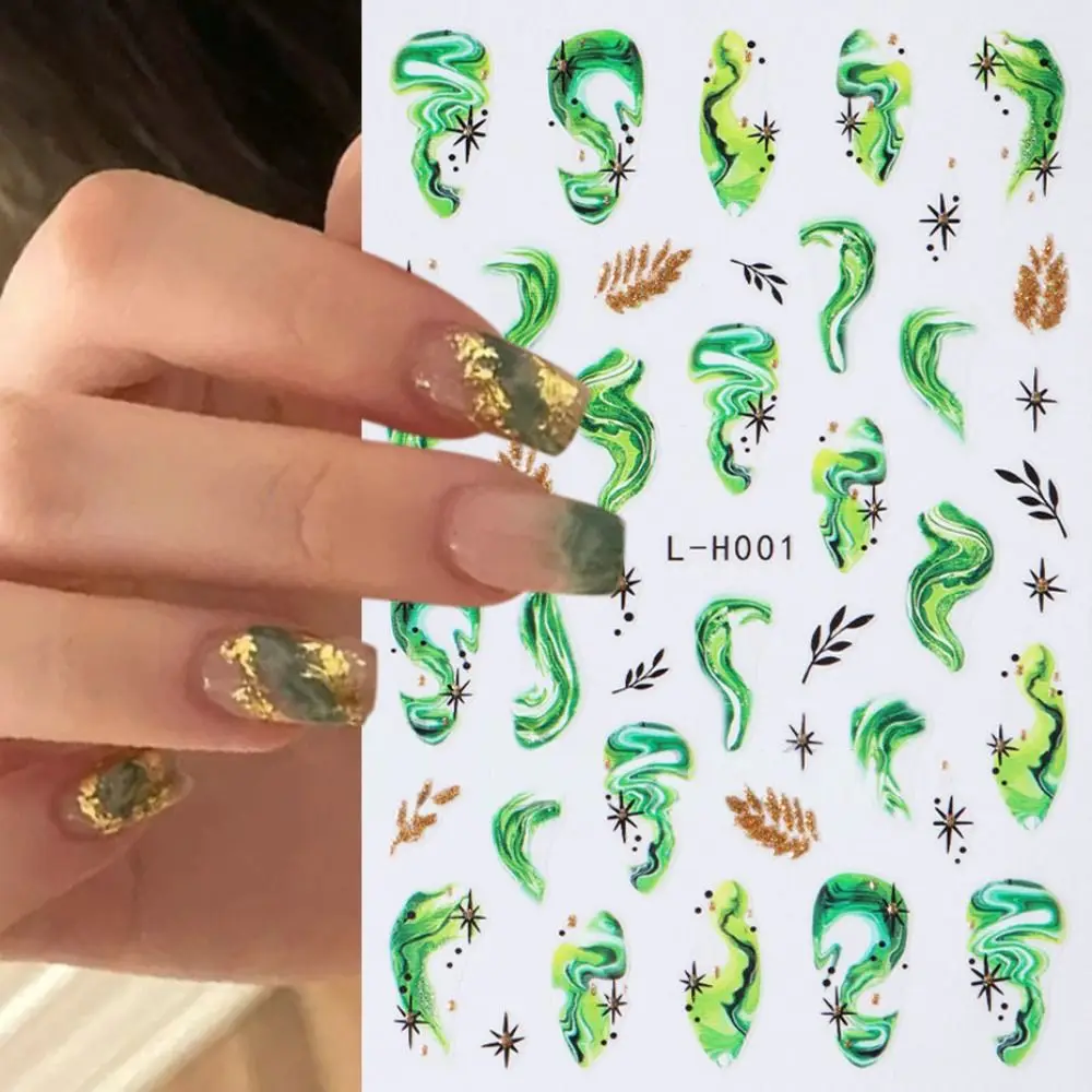 3D Stone Amber Nail Art Sticker Nail Decorations Gold Marble Flower Nail Stickers Abstract Wave Manicure Slider Decal DIY