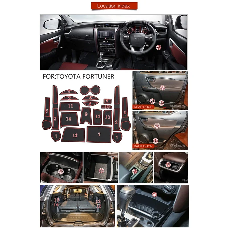 Rubber Mat Door Groove Cup for Toyota Fortuner SW4 AN150 AN160 2016~2021 Anti-slip Cushion Gate Slot Car Stickers Accessories - Image 3