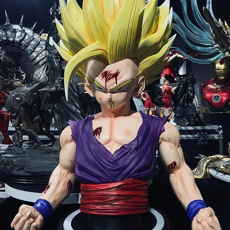 New 74cm Dragon Ball Anime Peripheral Son Goku Upper Body Statue Injured in Battle Version Collection Crafts Big Ornaments Model