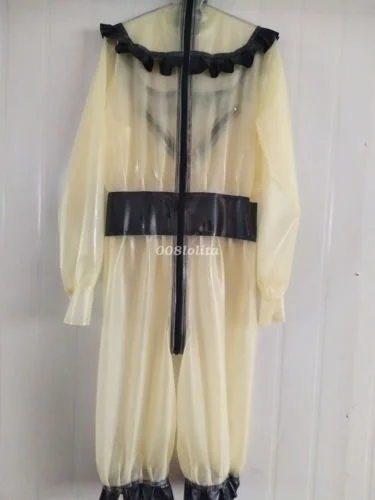 Latex Rubber Women Fashion Skirt Long Drees Transparent and White Size XS-XXL