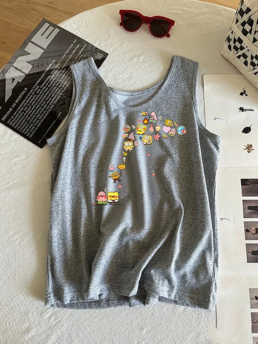 เสื้อกล้ามผ้าฝ้ายพิมพ์ลายเนื้อผ้าลินินสำหรับผู้หญิง ใส่สบาย ระบายอากาศได้ดี เหมาะสำหรับฤดูร้อน ทรงเข้ารูป บางเบา สไตล์ลำลอง