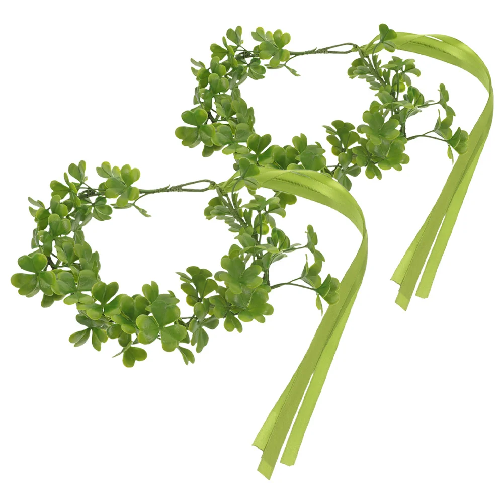 

2Pcs Shamrock Floral Crown Headband Adjustable Green Ribbon Tiara Hair Accessories St Patricks Day Wedding Party Fairy Headpiece