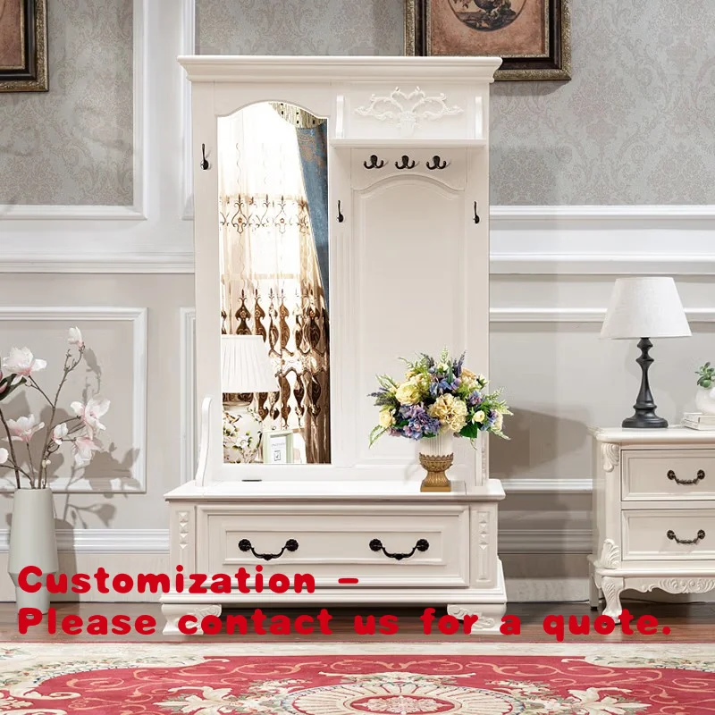 

Customize.Luxury American Solid Wood Floor Mirror - European White Gold-Embossed Dressing Mirror with Shoe
