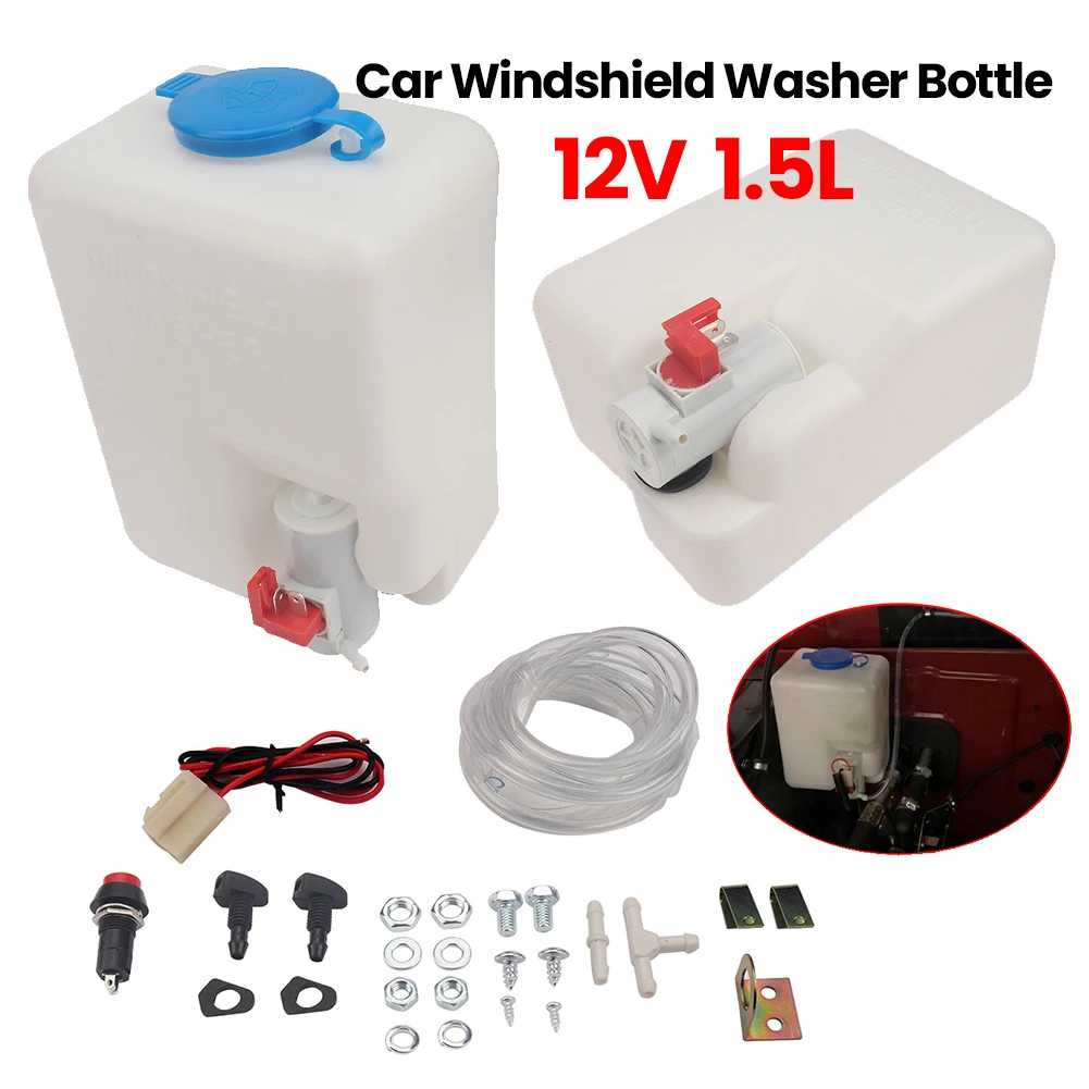 

Universal Wiper Systems Reservoir 12V 1.5L Windscreen Washer Pump Fluid Tank Reservoir Nozzle Sprayer Kit Car Cleaning Tools
