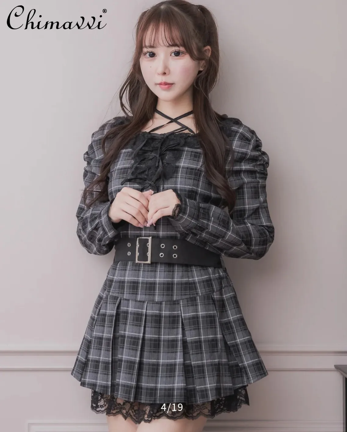 

Japanese Sweet Lace Ruffle Pleated Mini Dress Spring New Fashion Cute Girl Long Sleeve Elegant Lolita Dresses for Women